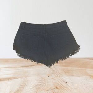 Black Distressed Frayed Denim Shorts - High Rise Grunge Alt Streetwear - M